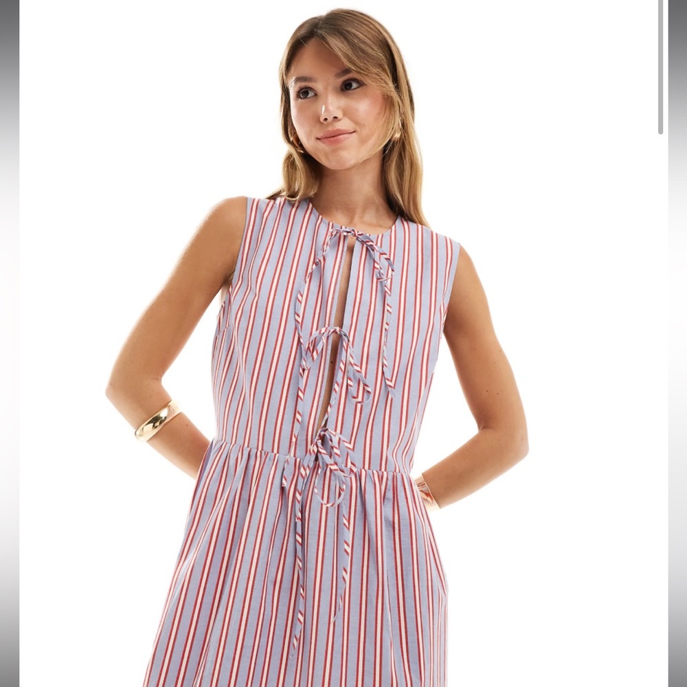 NWT ASOS DESIGN poplin tie front maxi dress in stripe